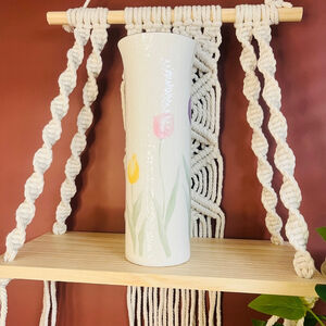 Otagiri Tulip Vase 9” Tall Ceramic Gold Rim‎ Multicolor Flowers Made in Japan